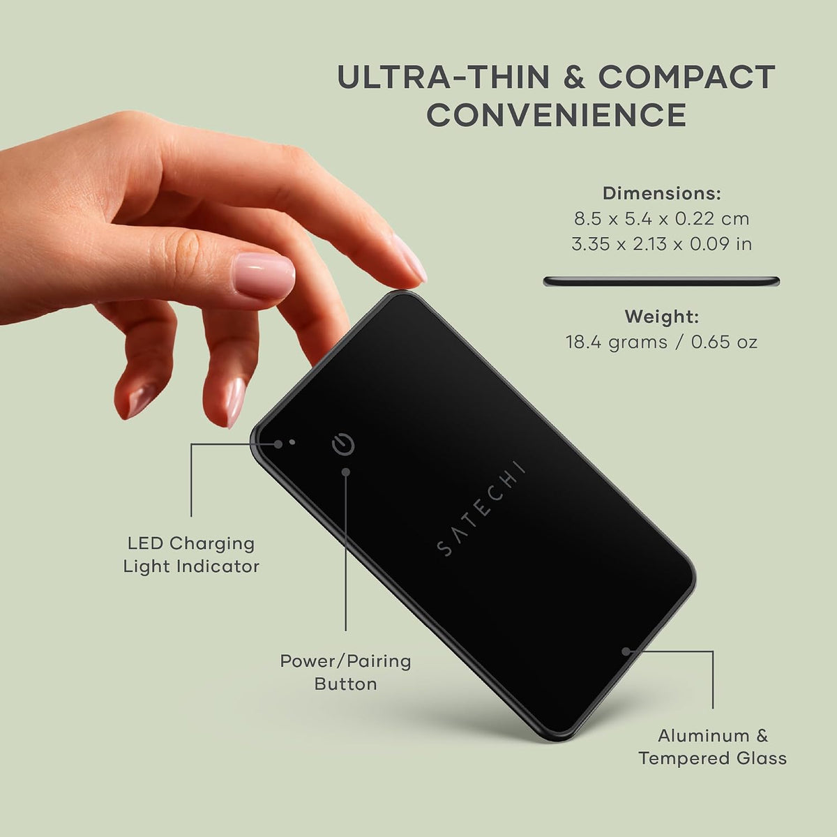 Satechi FindAll Wallet Card, Find My Compatible, Wireless Charging, Black