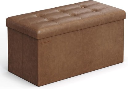 SONGMICS MAZIE Collection - 43 Inches Folding Storage Ottoman Bench, Ottoman with Storage, Foot Rest Stool, Load 660 lb, for Living Room, Synthetic Leather, Black ULSF701