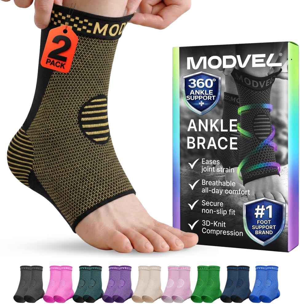 Modvel Foot & Ankle Brace Socks for Sprained Ankle Compression Sleeve - Foot Support for Women & Men - Tendonitis & Arthritis Ankle Brace Sports Running, Torn Ligaments & Women Stabilizing Ankle Wrap