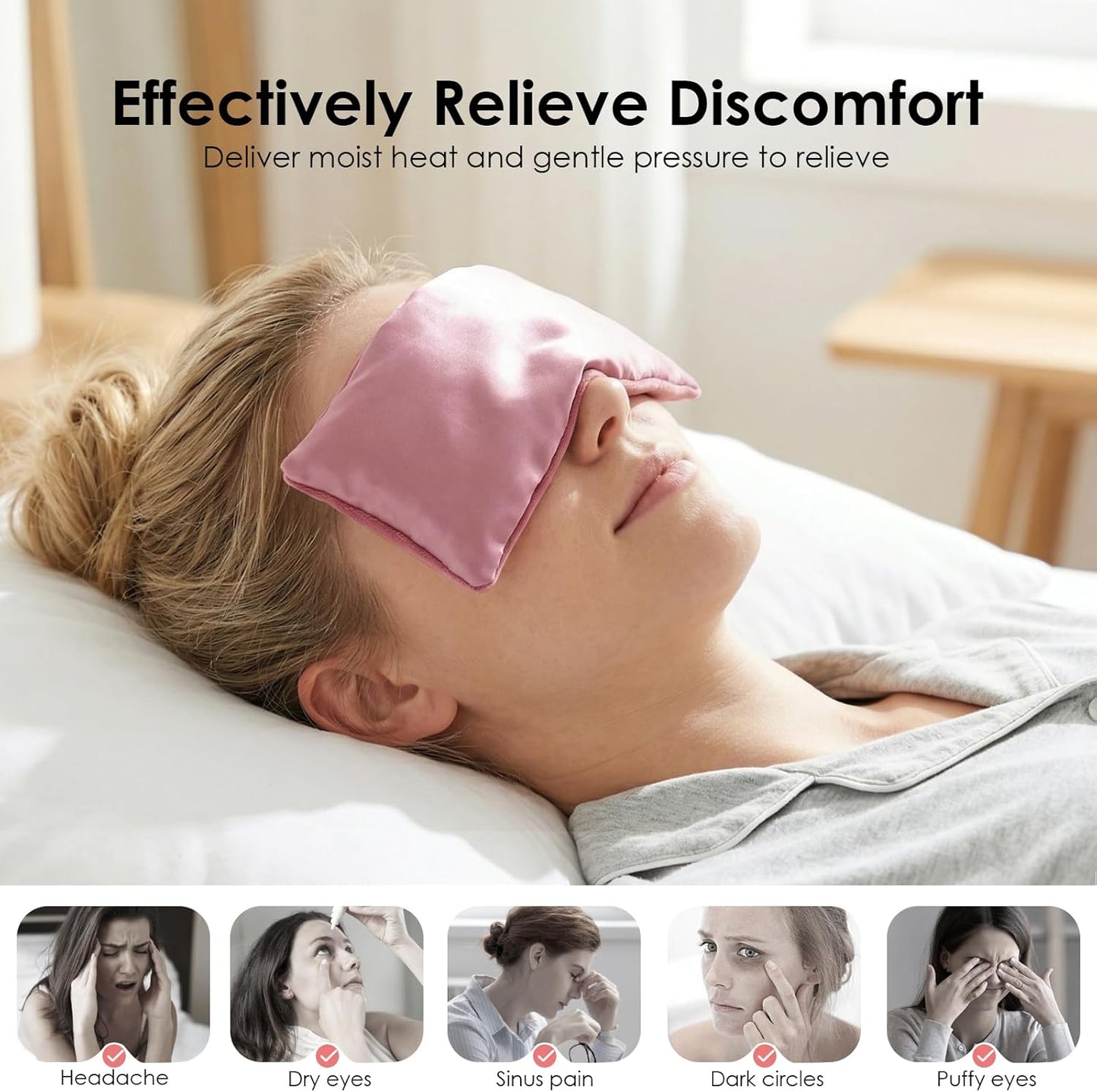 Eye Pillow for Yoga, Relaxation, Sleeping, Microwavable Weighted Eye Mask Heated for Meditation, Dry Eyes, Moist Heat Hot & Cold Eye Compress with Flaxseeds Therapy (Pink)