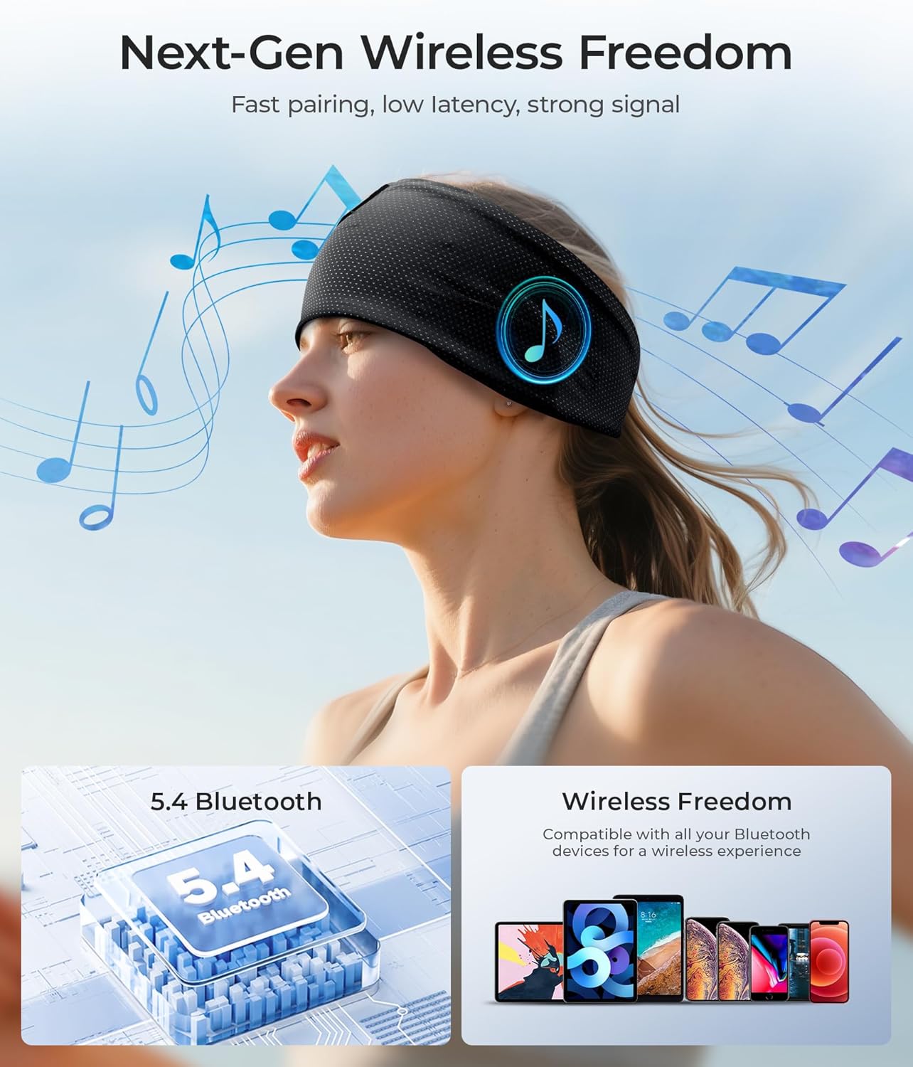 ink-topoint Sleep Headphones Bluetooth 5.4 Headband, 2 in 1 Sleep Mask with Bluetooth Headphones, Wireless Headband Earphones with Ultra-Thin HD Stereo Speaker, Music Headband for Workout Running Yoga