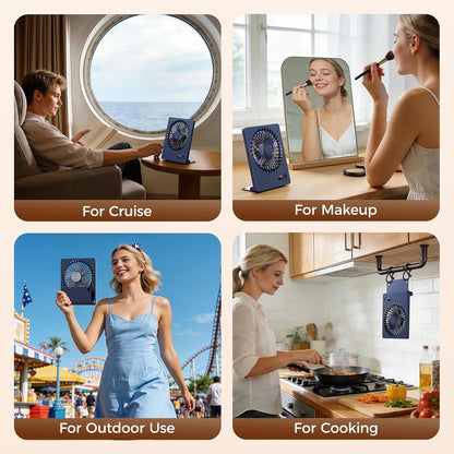 Zuvas Desk Fan Battery Operated Fan Rechargeable 180°Tilt Folding Personal Fan Ultra Quiet Small Portable 3 Speed Adjustable Strong Wind Fan For Office Bedroom Home Desktop Camping (White)