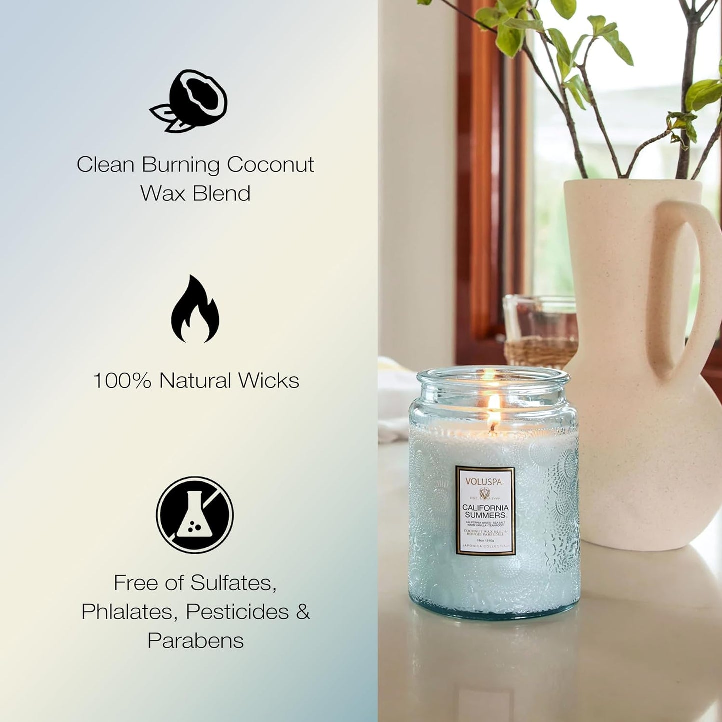 Voluspa Baltic Amber Candle, 18 oz, Coconut Wax Blend, Scented Candles for Home, 100 Hour Burn Time, Candle Jar