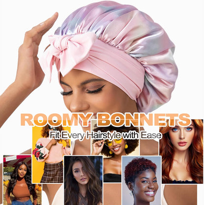 GDTOGRT Satin Silk Bonnet for Sleeping Women - Double Layer Sleep Hair Bonnets Caps for Curly Braid Hair with Tie Band