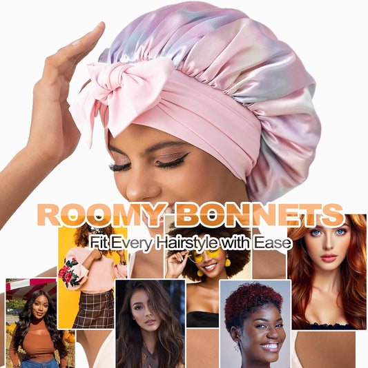 GDTOGRT Satin Silk Bonnet for Sleeping Women - Double Layer Sleep Hair Bonnets Caps for Curly Braid Hair with Tie Band