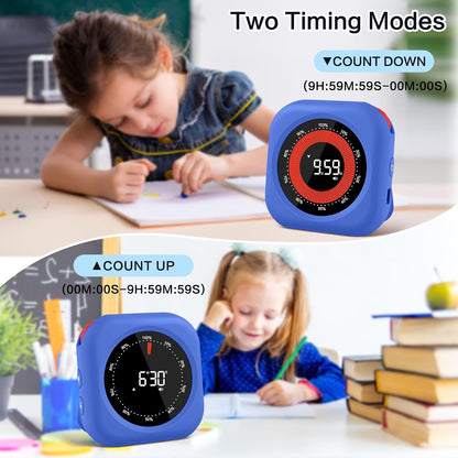 Rechargeable Digital Kitchen Timer for Cooking, Magnetic Timers with Countdown/up, Kids Timer with 5”LED Display 3 Brightness 4 Volume Adjustable for Classroom/Office/Home/Work/Fitness/Game（Blue）