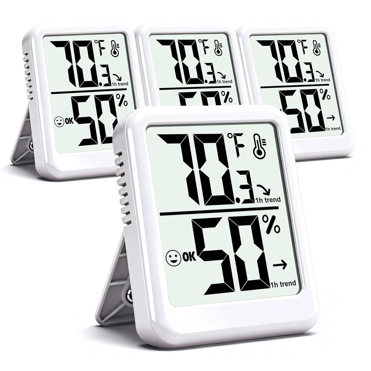 4-Pack Room Thermometer Indoor Hygrometer, Small Digital Temperature and Humidity Monitor Sensor, Temperature Humidity Gauge Meter for Home Baby Room, Plants, Pets - AAA Battery Included