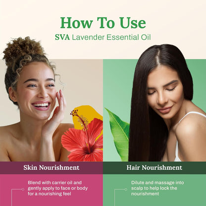 SVA Lavender Essential Oil 4 Fl Oz – for Diffuser, Skin & Hair Care – Ideal for Massage & DIY Blends – with Dropper