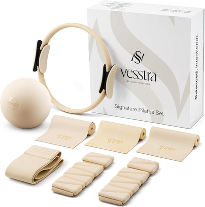 Signature Pilates Set - Complete Pilates Kit with Ring, Ball, Wrist and Ankle Weights & Resistance Bands for Home or Studio Workouts