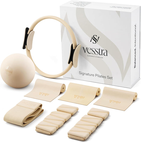 Signature Pilates Set - Complete Pilates Kit with Ring, Ball, Wrist and Ankle Weights & Resistance Bands for Home or Studio Workouts