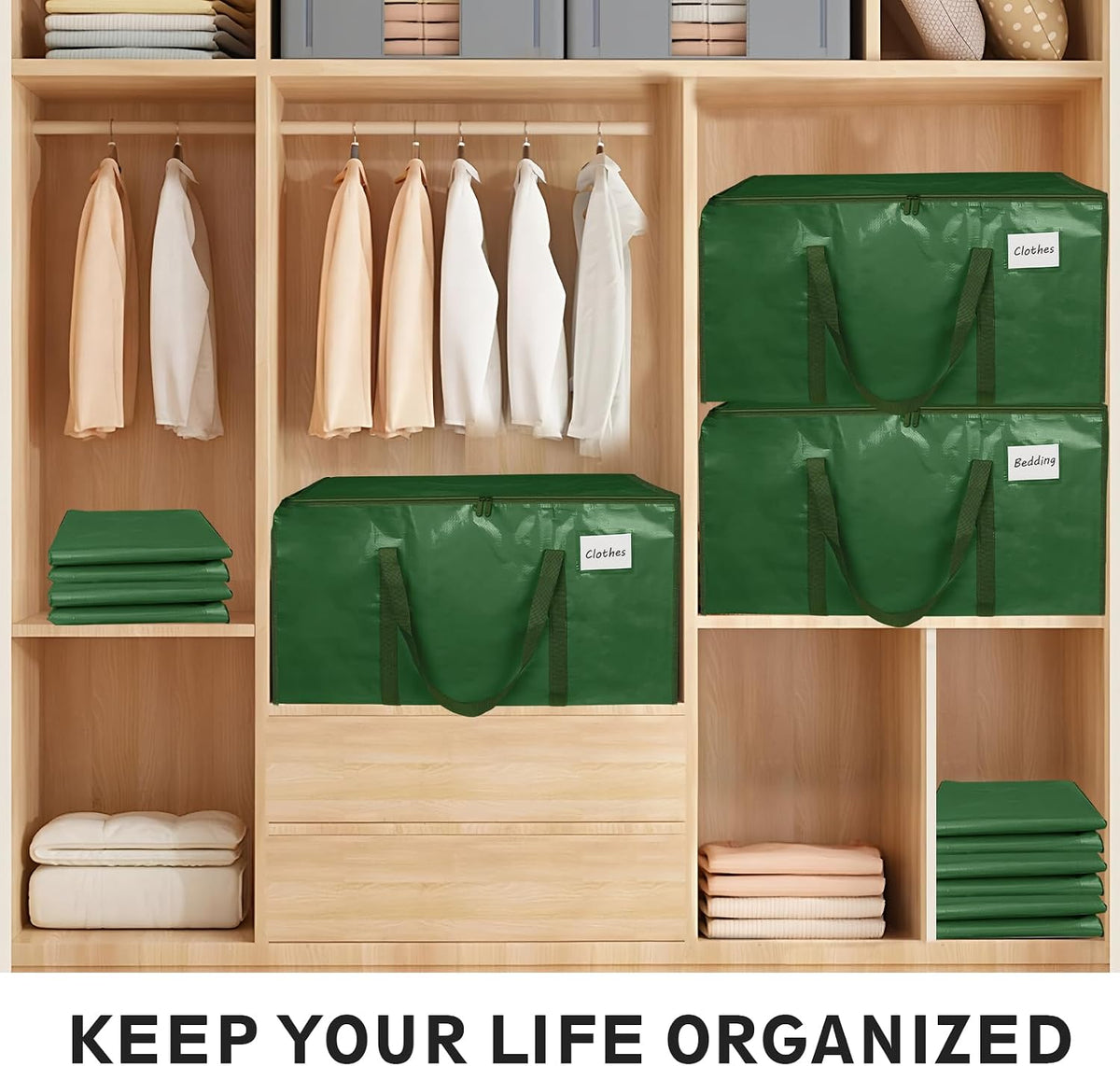 Moving Bags Extra Large - Heavy Duty Storage Totes with Wrap-Around Handles & Reinforced Zippers - Foldable Moving Box Alternative, Water-Resistant for Dorm, Closet & Under Bed Storage (Clear)