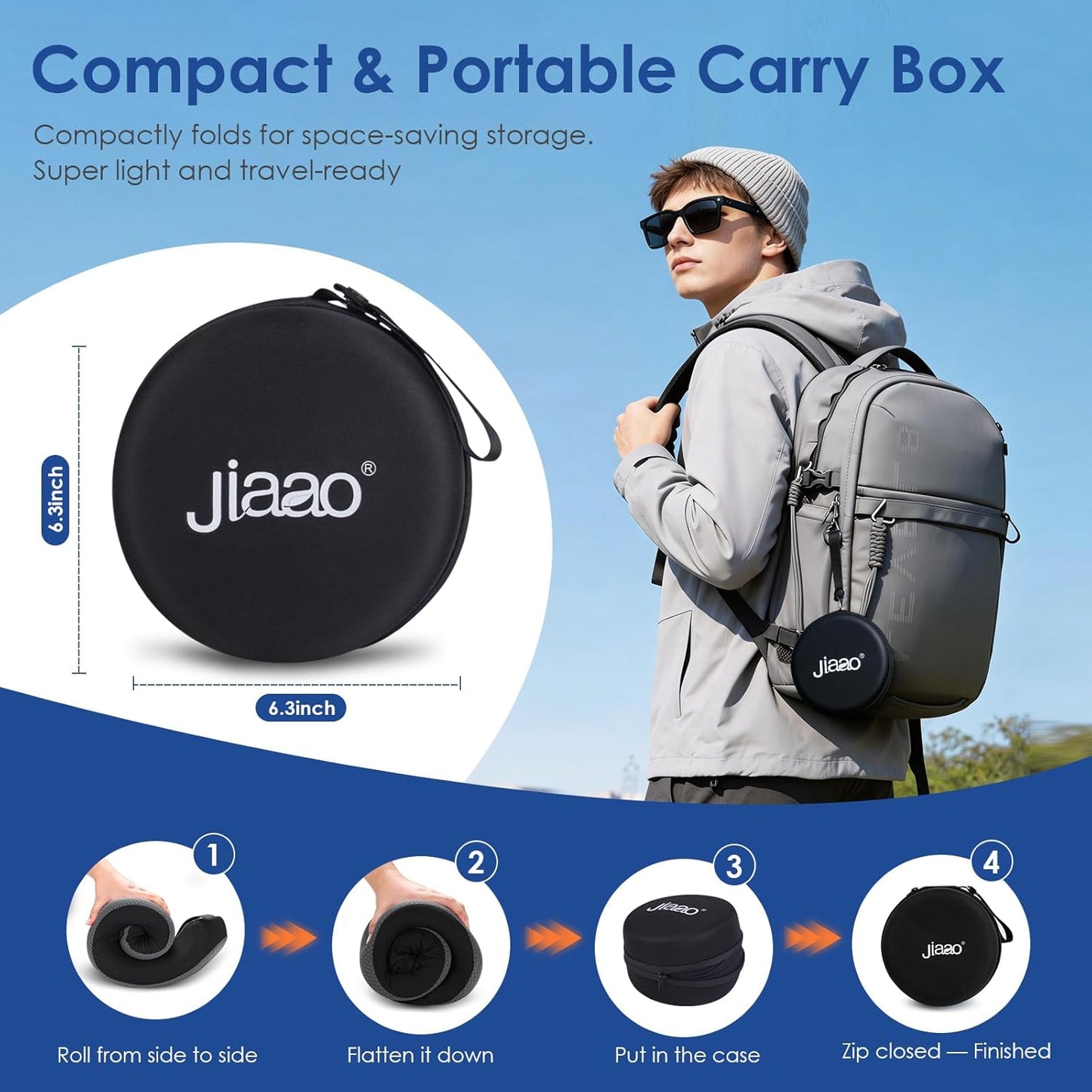 jiaao Travel Pillow Memory Foam Neck Pillow for Airplanes with Adjustable Neck Support, Includes Eye Mask, Earplugs & Storage Bag - Perfect for Flights, Road Trips, and Trains