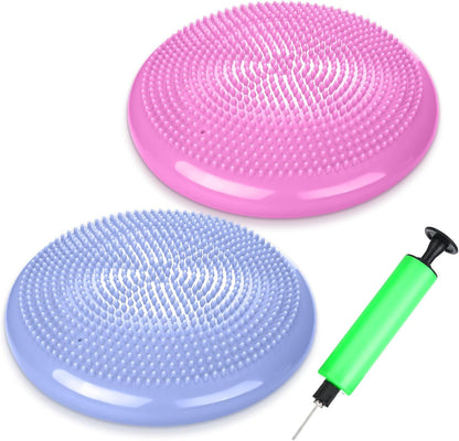 Silipull 2 Pcs Wiggle Seat Inflated Wobble Cushion Flexible Balance Disc with Air Pump for Core Stability Strengthening Improving Posture Physical Exercise