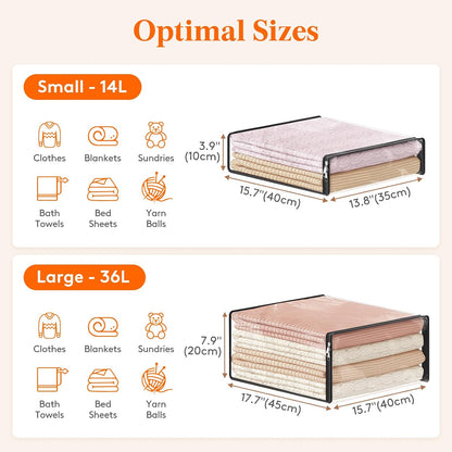 Lifewit 14L Clear Sheet Storage Bags with Zipper 6 Pack, Plastic Sweater Storage Bins for Clothing, Vinyl Foldable Clothes Containers Organizers for Closet, Blankets, Bedding 15.7 x 13.8 x 3.9 Inch