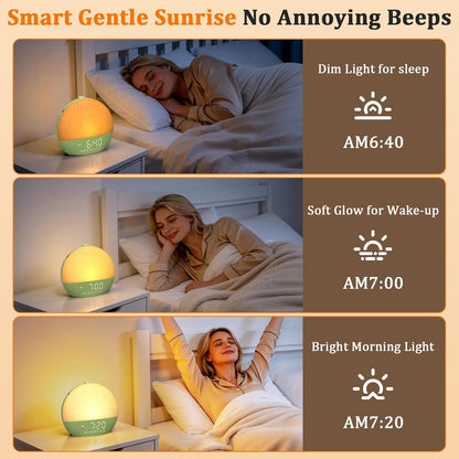 Sunrise Alarm Clock with Sound Machine - Wake Up Light, Wood Grain, Bluetooth, Dual Digital Alarm Clocks for Bedrooms, Adjustable Brightness, 30 Sleep Sounds, White Noise Machine for Baby & Adults