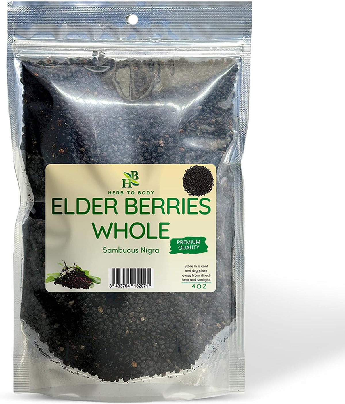Herb To Body Organic Elderberry Dried Whole - 4oz Wildcrafted Sambucus Elderberry for Syrup, Teas, and Herbal Recipes