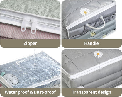 10-Pack Clear Zippered Storage Bags with Handles, Two-Way Zipper Foldable Closet Organizer, Bed Sheet Organizer, Plastic Storage Bin for Clothes, Towels