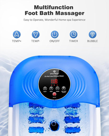 Collapsible Heated Foot Spa with Bubble and Red Light Temperature Control Foot Bath Massager and Soaking Tub Featuring 8 Shiatsu Massage Rollers Pumice Stone and Built-in Timer Ideal Gift for Wife,Mom