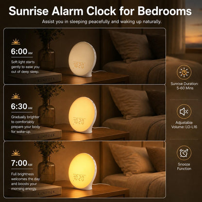 JALL Sunrise Alarm Clock White Noise Machine with 25 Nature Sleep Sounds, Fully Dimmable Clock for Bedrooms, Heavy Sleepers, 17 Light Modes, Bluetooth Speaker