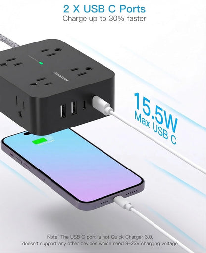 HANYCONY Surge Protector Power Strip, 1080J, 5 Ft Braided Extension Cord