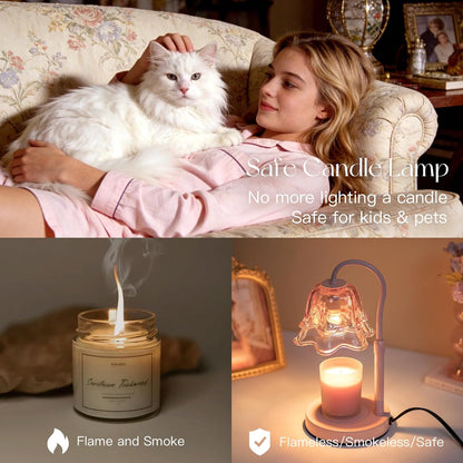 Candeldo Candle Warmer Lamp with Timer: Flower Gold Candle Lamps Height Adjustable Wax Melt House Warming Gifts New Home Decor Mothers Day Birthday Gift for Women Mom