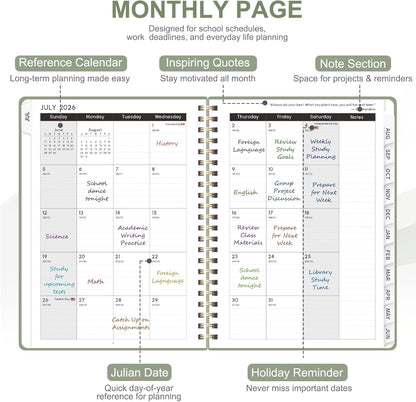 Planner 2026-2027, Weekly and Monthly Calendar Planner, JUL 2026 - JUN 2027 | A5(6.3'' x 8.5''), Hardcover, Agenda Book, Sprial Bound, Inner Pocket, Office and School Use