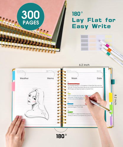 Hardcover Spiral Notebook journal with Removable Dividers Tabs, 300 Pages Leather 5 Subject Notebook College Ruled, 8"x10" Large B5 Notebooks for Work School Note taking, Lined Journal for Women,Black