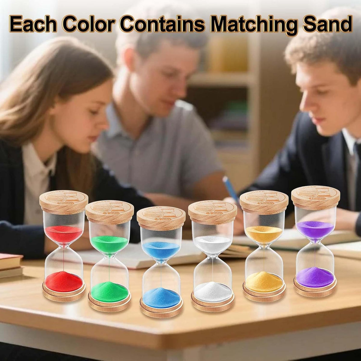 1 Minute Sand Timer, Wooden Sand Hourglass, Small Blue Hourglass, Sandglass Clock 1 Min for Classroom,Game,Decorative (Black)