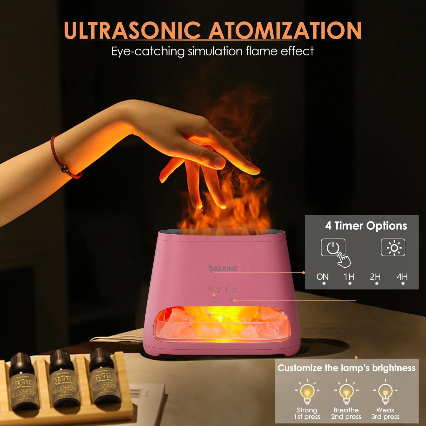 SALKING 2-in-1 Ultrasonic Essential Oil Diffuser & Himalayan Salt Lamp, Aromatherapy Diffuser Cool Mist Humidifier with 3 Brightness, Salt Therapy Lamp, 100% Pure Himalayan Salt Rock, 150ml (Marble)