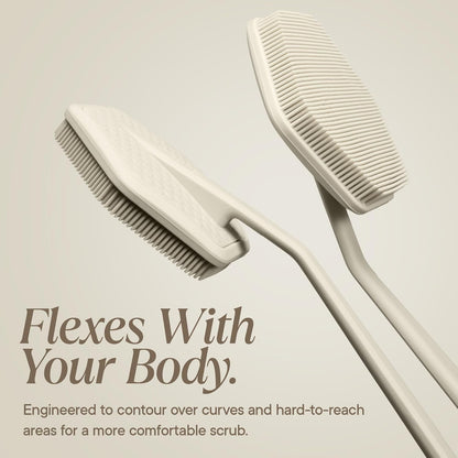 TOOLETRIES Silicone Back Scrubber for Shower, Exfoliating Body & Bath Brush, Long Ergonomic Handle, Non-Slip Grip for Hard-to-Reach Areas, Hygienic Silicone Bath Accessory for Men & Women - Charcoal