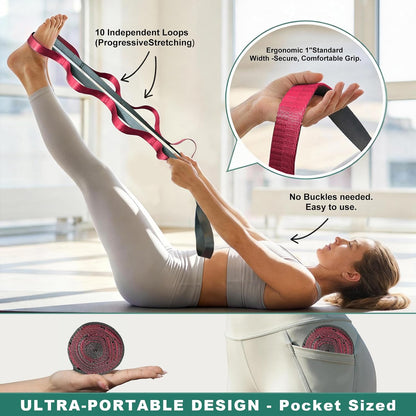 Acozycoo Stretching Strap with Loops,Non-Elastic Yoga Strap for Physical Therapy,Knee Replacement Recovery & Plantar Fasciitis,Leg Stretcher Band for Flexibility & Hamstring Rehab
