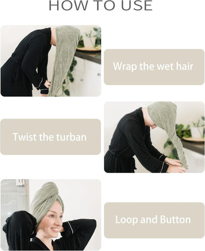 ROLSHOL Extra Large 4 Pack Microfiber Hair Towel Wrap for Women Super Absorbent & Quick Dry Hair Drying Towels with Button, Hair Turbans for Curly Hair Long & Short Hair - Anti-Frizz