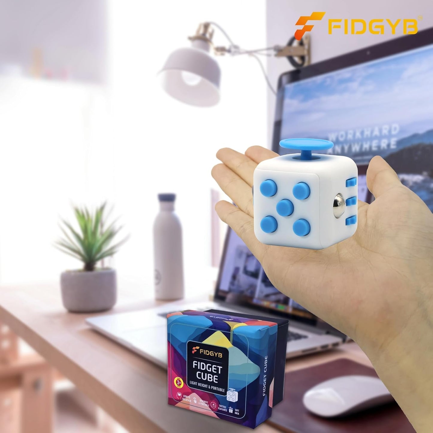 Cube Fidget Stress Relief Toy for Adults & Kids, Smooth, Quiet Sensory Toy for Anxiety, Focus & ADHD Idea[WHI_Blue]