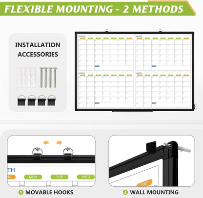 24" x 18" Magnetic Monthly Dry Erase Whiteboard Calendar for Wall