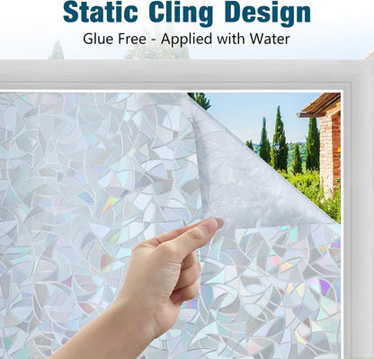rabbitgoo Rainbow Window Privacy Film, Stained Glass Cling, 17.5" x 78.7"