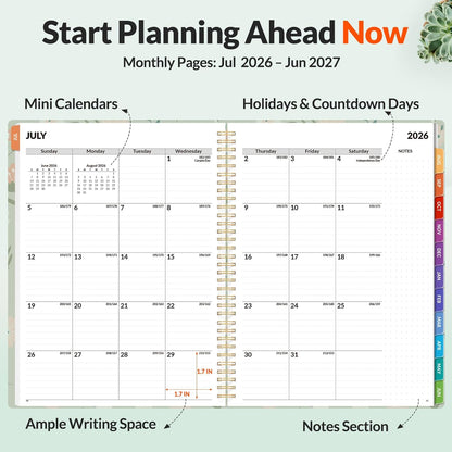 SUNEE Academic Planner 2026-2027 – Weekly & Monthly Planner, July 2026 to June 2027, 6.4"x8.3", Thick Paper, Tabs, Pockets, Bookmark, Spiral-Bound, Student Teacher Organizer, Black
