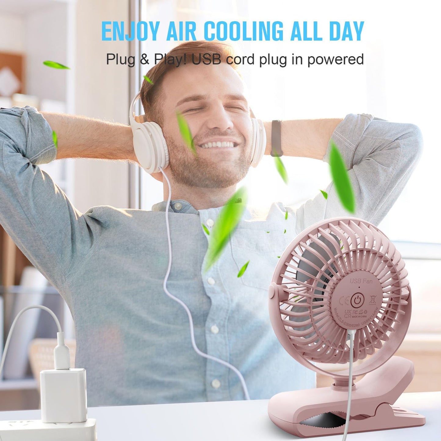 BESKAR Small Clip on Fan, 3 Speeds USB Fans with Strong Airflow, Clip & Desk Fans USB Plug in with Sturdy Clamp - Ultra Quiet operation for Office Dorm Bedroom Stroller