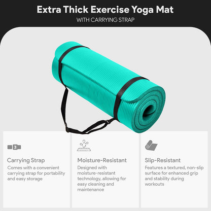BalanceFrom Yoga Mat, 1-Inch Extra Thick High Density Exercise Mat, Anti-Tear Exercise Yoga Mat with Carrying Strap, Suitable for Various Yoga Exercises, Multiple Colors