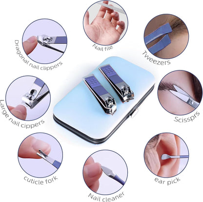 Manicure Set 8 in 1 Nail Clipper Set,RedFlow Nail Clippers,Fingernail & Toenail Clippers,Manicure Tools,Pedicure Tools,Suitable for Travel Manicure Kit,Nail Set Kit with Everything Profe (Blue)