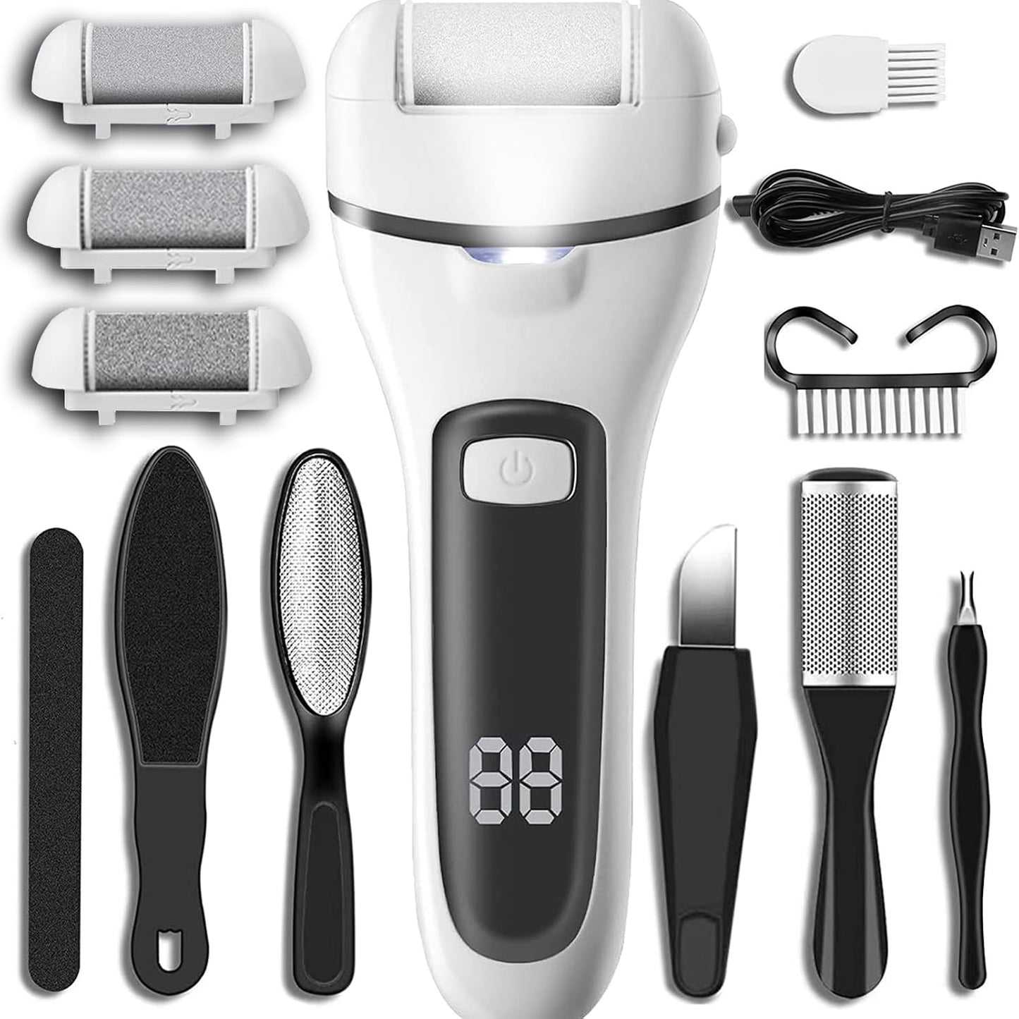 Callus Remover for Feet Electric Foot File, 13-in-1 Professional Pedicure Tools Foot Care Kit, Foot Scrubber Pedi for Hard Cracked Dry Dead Skin, 3 Rollers, 2 Speed, Battery Display (Black2)