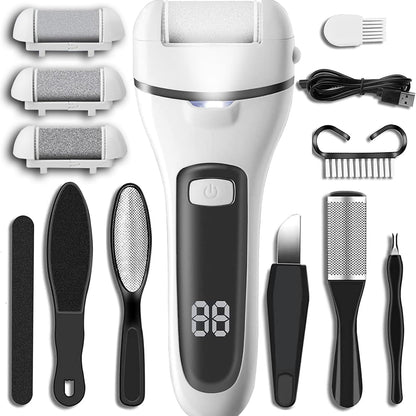 Callus Remover for Feet Electric Foot File, 13-in-1 Professional Pedicure Tools Foot Care Kit, Foot Scrubber Pedi for Hard Cracked Dry Dead Skin, 3 Rollers, 2 Speed, Battery Display (Black2)