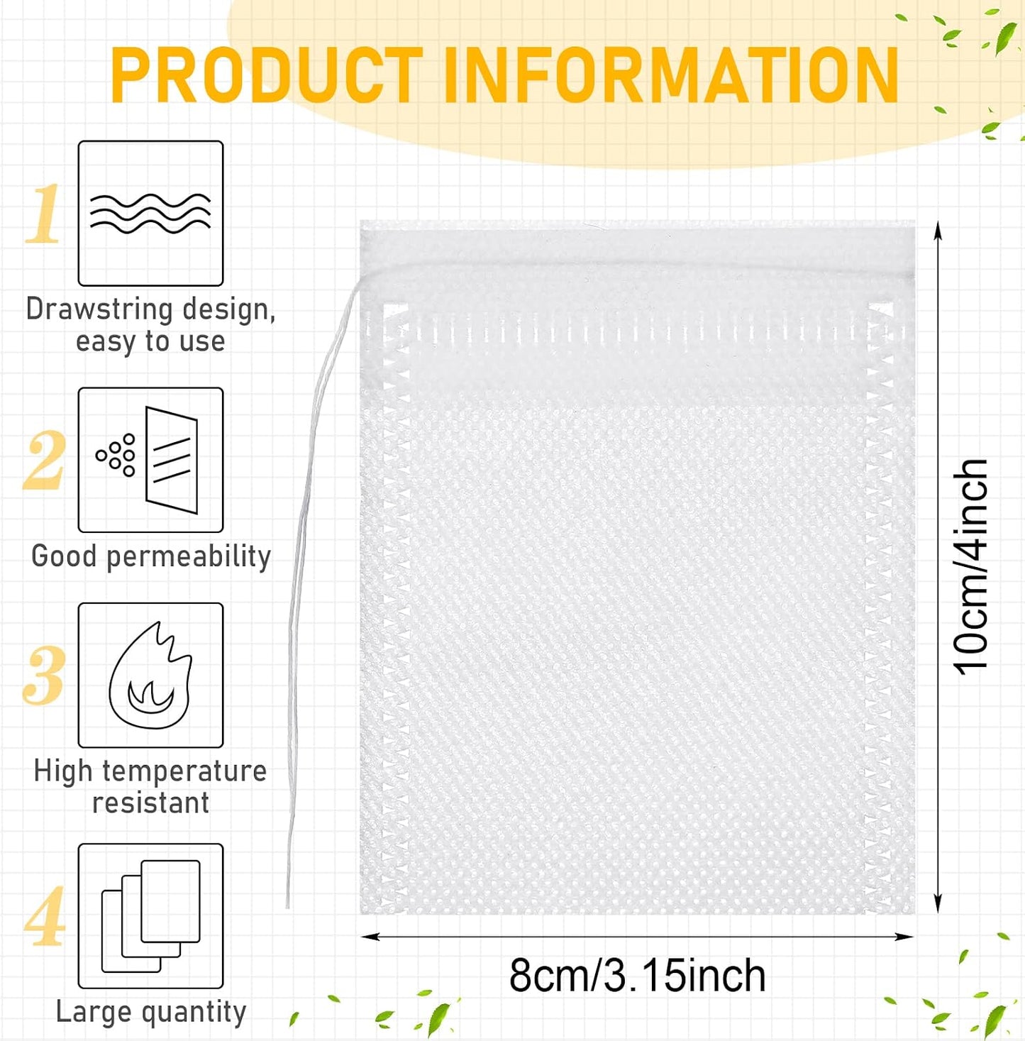 1000 Pcs Disposable Tea Bags Bulk for Loose Leaf Tea Drawstring Empty Coffee Sachets Filter Infuser Strainers for Coffee Spice Christmas Herbs Gift (2.75 X 3.54 Inch)