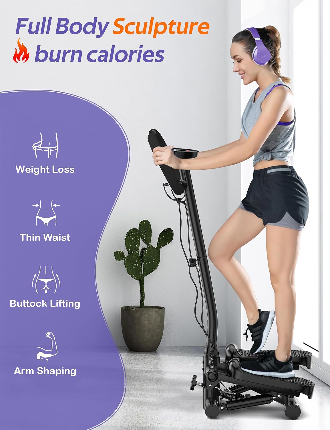 Amicus Mini Stepper with Handlebar for Exercise, Stair Stepper with Resistance Band, Hydraulic Fitness Stepper Machine for Home, 330lbs Weight Capacity