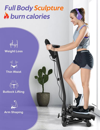 Amicus Mini Stepper with Handlebar for Exercise, Stair Stepper with Resistance Band, Hydraulic Fitness Stepper Machine for Home, 330lbs Weight Capacity