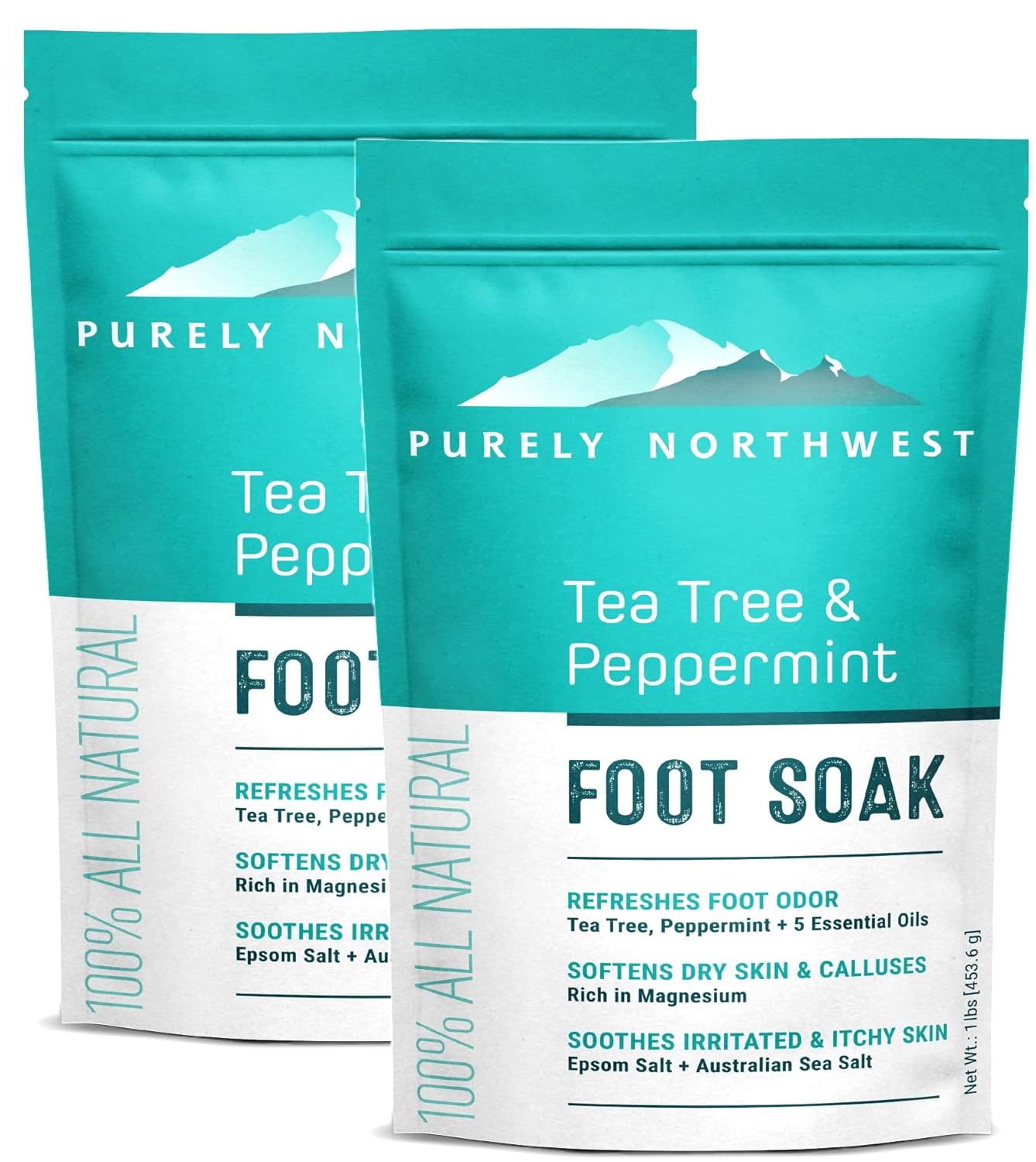 Purely Northwest-Tea Tree, Peppermint, MSM & Epsom Salt Foot Soak-for Stubborn Foot Odor, Burning & Itching associated with Athletes Foot- Softens Dry Skin & Calloused Heels-1 Pound