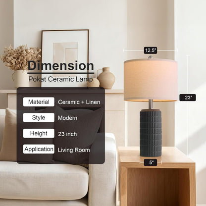 PoKat 23" Modern Ceramic Table Lamp Set of 2 for Living Room White Desk Lamps for Bedroom Farmhouse Bedside Nightstand Lamp House Warming Gifts New Home Decor End Table Lamps Gifts for Women Mom Beige