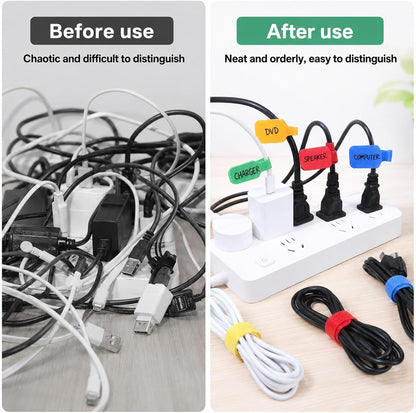 60 Pcs Cable Labels & Cord Organizer Kit - 30 Cord or Wire Labels & 30 Hook and Loop Fastening Ties for Home Office Electronics Cord Management