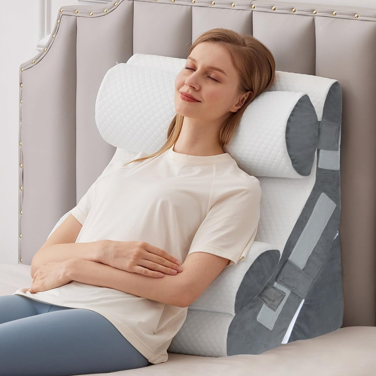 MEGCXIT Wedge Pillow Set for After Surgery, Bed Wedge, 3PCS, White/Grey