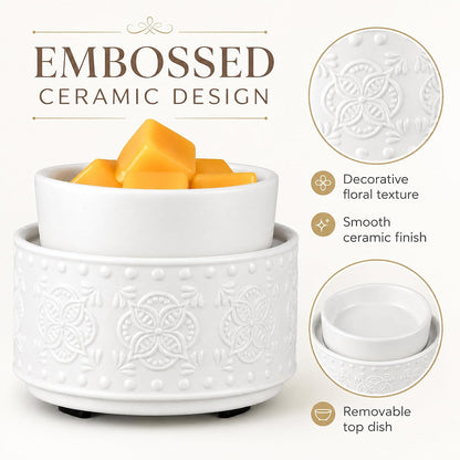 mocosa Ceramic Wax Melt Warmer, 3-in-1 Electric Wax Warmer for Scented Wax Melts, Flameless Candle Wax Burner for Home Fragrance, Bedroom Bathroom Office Decor, Gifts for Women Mom(Beige-Granular)