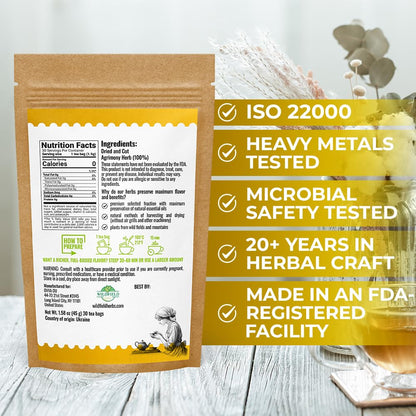 30 Bags Agrimony Herb Dried Cut Agrimony Flower Tea (Agrimonia Eupatoria L.) - 30 Count 1.5g Tea Bags Agrimonia Flor De Hierba De San Guillermo